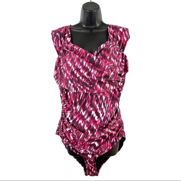 Tropiculture Sweetheart Crossover Tummy Control Sphinx Pink Print One Piece US22 - Picture 3 of 9